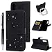 Produktbild A7/A750 2018 Handyhülle Flip Case für Samsung Galaxy,Idlehour PU Leder Case Cover Magnet Schutzhülle Tasche Skin Ständer Handytasche,Schwarz Diamant