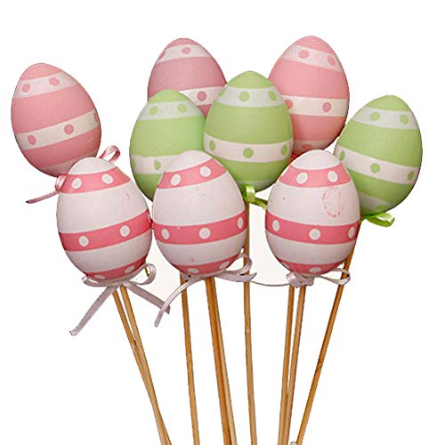 FnieYxiu DIY Toys, 9Pcs Colorful Plastic Simulation Easter Egg on Stick Gift DIY Craft Decoration
