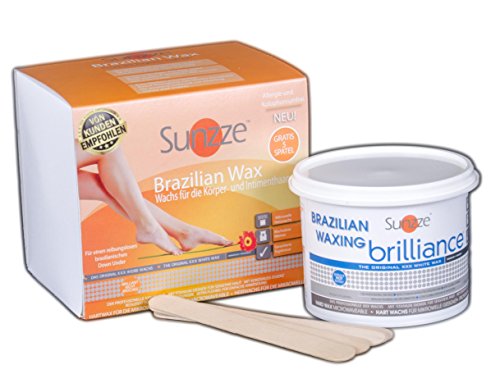 Sunzze Brazilian Wax Brilliance 400gr, Intimenthaarung, Heisswachs auch für Mikrowelle geeignet, gratis 5 Spatel