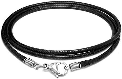Lianjie Leather Cord Necklace Rope Chain With Stainless Steel Clasp 2.5mm 18-24Inch Black (24)