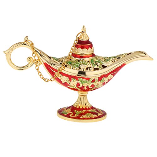 MagiDeal Wunderlampe aus der Aladdin Legende, Öllampe Sammlerstück, Gold & Mehrfabig - 3