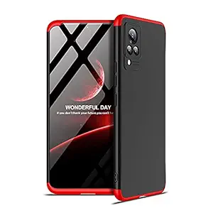 MOBILOVE Full Body 3 in 1 Slim Double Dip Case 360 Degree Protection Hard Bumper Back Case Cover for | Vivo V21 5G (Red-Black)
