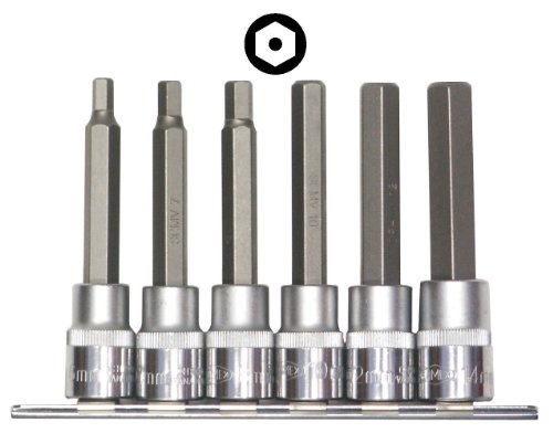 Famex Werkzeug 10737-6 Bit-Einsätze für Innensechskant-Schrauben, mit Stirnlochbohrung, 12,5mm (1/2-Zoll)-Antrieb, 6 - 14 mm, 6-teilig
