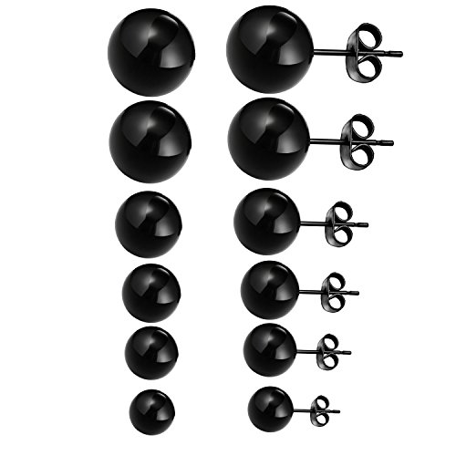 LUXUSTEEL Antiallergico in acciaio inossidabile unisex 3 colori lucidi snodo orecchini, tondo 3-8mm formato, 6 accoppiamenti / Set