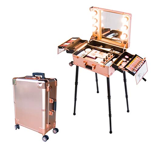 Floreo Star Beauty Case Trolley con luci e Specchio per Trucco Make up (Oro)