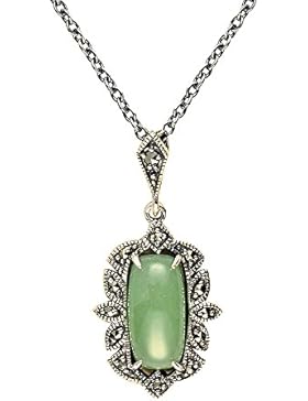 Esse Marcasite Halskette, Sterlingsilber, mit Jade und Markasit, 42 – 47cm