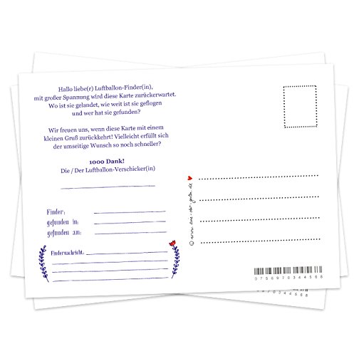 50 Ballonflugkarten – Flieg BALLON, flieg! – Spiel für die Hochzeit, Hochzeitsspiel Ballonweitflug in fröhlichem Blau Weiß HOLLAND Design, Recyclingpapier co2 neutral - 2