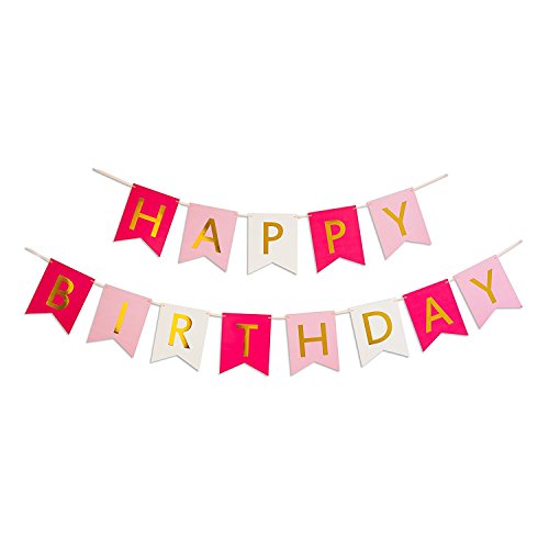 Papier Pom Poms Paper Flowers mit Lovely Happy Birthday Banner, Hot Pink, Light Pink, Weiß, Geburtstagsdeko - 3