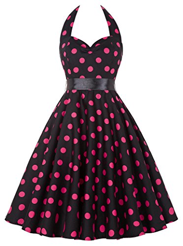Femme Robe Rétro à Pois Noirs Col V Vintage Robe Taille 3XL YF4599-5