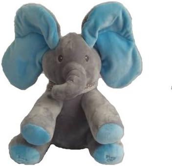 Elephant Peek A Boo Animated Flappy Plush Toys Blue