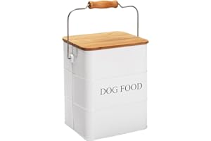 Geyecete Contenitore Crocchette Cane-6L Contenitore per Alimenti in Metallo con Ermetici Legno Coperchi/Maniglia,per Cibo per Gatti, Cani