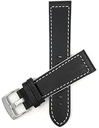 Reloj de pulsera banda de cuero, Racer, 24 mm), diseño con pespuntes blancos, color negro