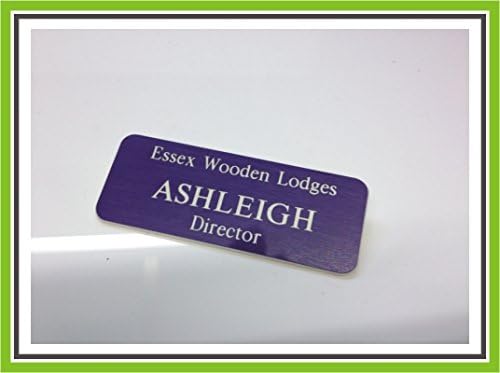 PURPLE/WHITE MAGNETIC ROUND CORNER ENGRAVED OFFICE STAFF NAME BADGE BY ENGRAVING WORLD