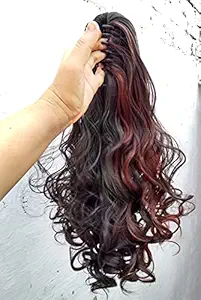 Alizz 13inch Long red high lighting Hair Clutch Ponytail Hair Extension For Women, Brown, Pack of 1 high volume of hair, natural black, Fluffy bouncy curly high pony pony wig