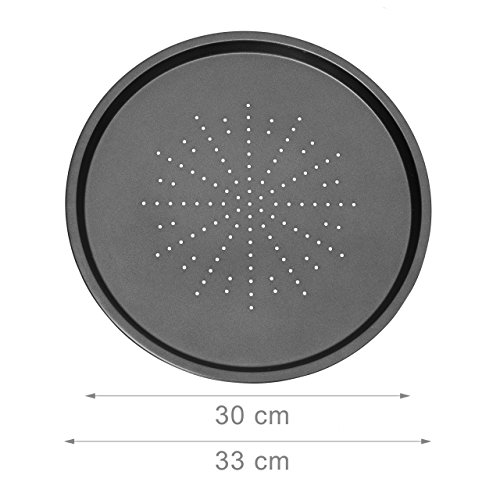 Relaxdays Pizzablech im 3er Set 33 cm Pizzabäcker-Set mit 3 Backblechen und Ständer als Pizza-Backblech und Flammkuchen Blech rundes Pizzabackblech mit Antihaftbeschichtung, anthrazit - 5