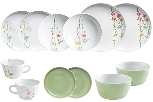 Kahla 39F217A50002C MG Wildblume Design 2 Go Set Geschirrset für 2 Personen Porzellanservice 12-teilig Blumen Tafelservice Tasse Untertasse Teller Schale bunt