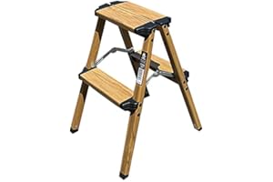 KELI FRANCE K•LUTECH - Escalera de Tijera Doméstica, Taburete de Tijera, Fabricada en Aluminio Acabado Madera (Roble Natural) (Trabajo a 1,87m)