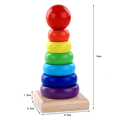 Mindruer Anillo de madera para apilar arco iris, juguete educativo para bebés (colorido)