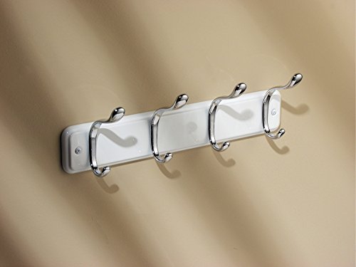 mDesign Hakenleiste – Wandgarderobe mit 4 Garderobenhaken – zur Aufbewahrung von Mänteln, Jacken, Schals, Handtücher – weiß/chromfarben - 3
