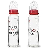 Cristal de borosilicato de Schott duran/plástico, diseño: I Love Mamá y papá is the best, Contenido: 240 ml.