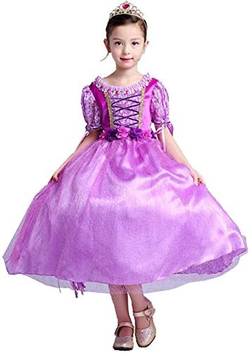 Flower Girls Dress Children Tulle Chiffon Wedding Pageant Birthday Christmas Halloween Party Kids Princess . Purple . 140Cm