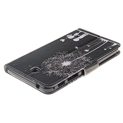 HB-Int 3 in 1 PU Leder Hülle für Samsung Galaxy Tab 4 SM-T230 T231 T235 7.0″ Brieftasche Etui Schwarz Stand Funktion Flip Wallet Case Kartenfächer Book Style Cover Romantische Pusteblume Multifunction Modicsh Holder Tablet Schutzhülle Magnetverschluss Dünn Slim Bumper Zubehör mit Stylus Pen und Staub Stecker - 4
