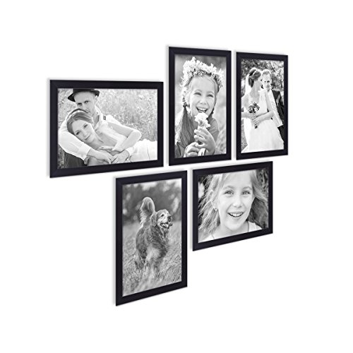 Photolini Juego de 5 Marcos 21x30 cm/DIN A4 Basic Collection Modernos, Negros de MDF, Incluyendo Accesorios/Collage de Fotos/galería de imágenes