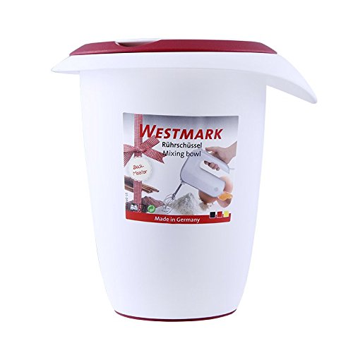 Westmark Quirltopf mit Spritzschutz, Deckel und Ausgießer, Kunststoff, Füllvolumen: 1 Liter, Weiß/Rot, 3151227R - 2