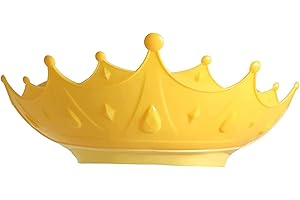 LATRAT Bade SchüTzen Weiche Kappe Hut, Krone Form Einstellbare Kinder Duschhaube Badekappe Baby Shampoo Cap mit Augenschutz Ohrenschutz, Gelb