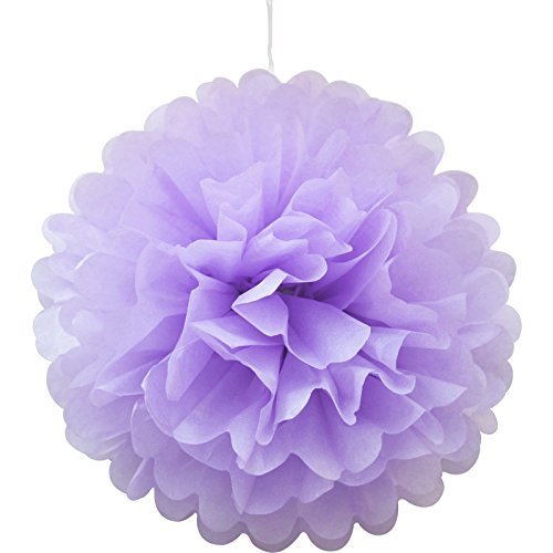 Freedom-vp Papier Pompom 18er 20cm/25cm Mixed DIY Papier Blumen PomPoms Zum Aufhängen Seidenpapier schöne Dekor für Geburtstag Hochzeitsfest Basteln Babyshower Dekoration Feier Party Baby-Duschen Brautduschen Wohnungdeko (Weiß Hellviolett Violett) - 3