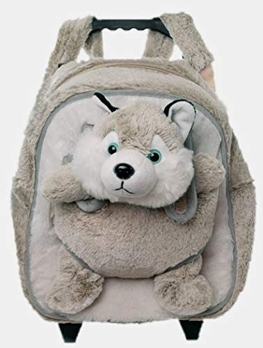 Preisvergleich Produktbild Inware 6839 - 3in1 Kindertrolley, Rucksack, Schmusetier Husky, grau / meliert