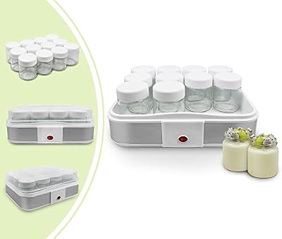Leogreen - Yaourtière, Machine pour Yahourt Naturel, 12 pots, 30,6 x 25 x 12,4 cm, Blanc, Capacité par jar: 0,21L