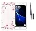 Produktbild Samsung Galaxy J3 (2017)/J3 Pro Neu Design Hülle mit Panzerglas,ISENPENK Ultra Slim Silikon Soft TPU Cool Modisch Pattern Case,Schöne Einfache Outdoor Crystal Clear Transparent Wasserdicht Shockproof Anti Slip Stoßfest Protection Durchsichtig Handyhülle,Thin Silicon Cover Bumper Schutzhülle Tasche für Samsung Galaxy J3 (2017)/J3 Pro 5.0Zoll[Plum Blume]+Schwarz kapazitive Feder