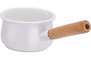 YUMCUTE HOME Panque de sauce émaillée avec dual Verser Beil Pan Enamel Beurre en émail avec poignée en bois Pot pratique (blanc)