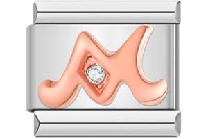 MON & SONS M&S A-Z Rose Gold Letter Initial Name Alphabet 9mm Italian Link Charm Compatible With Nomination Bracelet