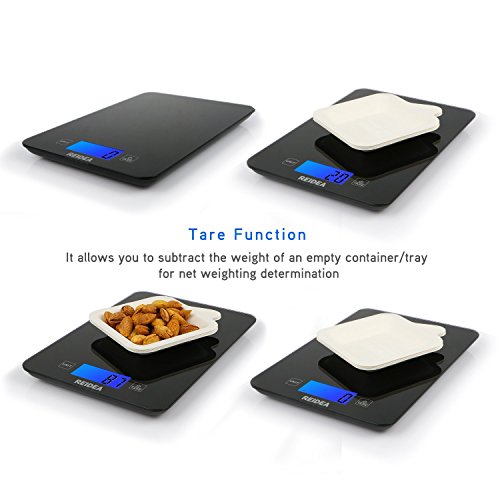 REIDEA Digitale Küchenwaage auf bis zu 1g mit Tara-Funktion, LCD Display und Batterien, 5kg Max, Schwarz - 4