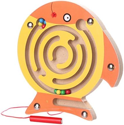Kid's Magnetic Wooden Maze Puzzle, Quistal Magnets Puzzle Maze Kids Wooden Toy Animal Magnetic Labyrinth Educational Fun Games for Children (Fish)