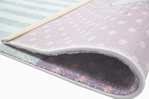 Kinderteppich Spielteppich Kinderzimmer Teppich niedliche Bunte Tiere mit Konturenschnitt mit Hund Giraffe Zebra Bär Katze Nilpferd in Pastellfarben Rosa Türkis Lila Senfgelb Grau Grün Creme Beige Bunt Größe 120×170 cm - 7