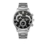 Herren Uhren, BBring Männer Crystal Edelstahl Analog Quarz Armbanduhr Wochentags Anzeige Lässige Businessuhr Chronograph Sportuhr (Schwarz)