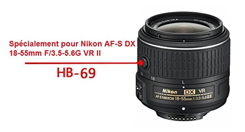 Pixtic - Pare-soleil HB-69 pour Nikon D90 D5100 D5200 D3000 D3100 D3200 NIKON AF-S DX NIKKOR 18-55mm f 3 5-5 6G VR II