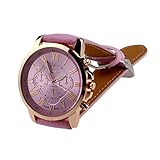 Vovotrade?Neue Damenmode r?mischen Ziffern-Leder-analoge Quarz-Armbanduhr(Rosa)