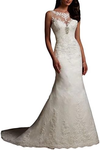 Emmani For Women's Bride Fashion Long Mermaid Lace Up New Ivory Lace Bridal Wedding Gowns Dresses