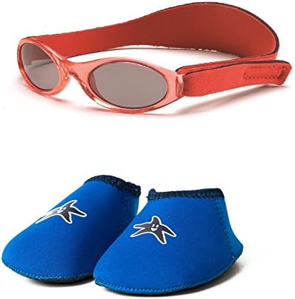 Yoccoes BabyBanz Dooky Red Sunglasses and Blue Shore Feet Baby Shoes Age 0-24 Months Combo Pack (M, 12-18 Months, Shoe Size UK C3.5-5, EU 19.5-22)
