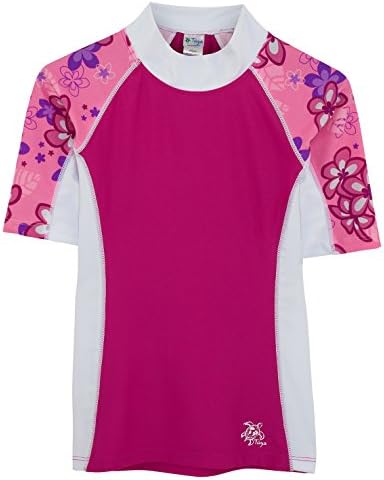 Girls Tuga Short Sleeve UV Swim Shirt - Seaside 4-14 Years - UPF50+ Sun Protection (11-12 Years, Blossom Pink)