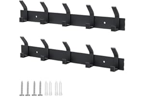Galerie SV Kleiderhaken Wand, 2 Stück Garderobenhaken mit 5 Haken, Kleiderhaken Metall, Hakenleiste Garderobe für Schlafzimmer Bad Küche Garderobe Garderobenleiste Wandgarderobe (Schwarz)