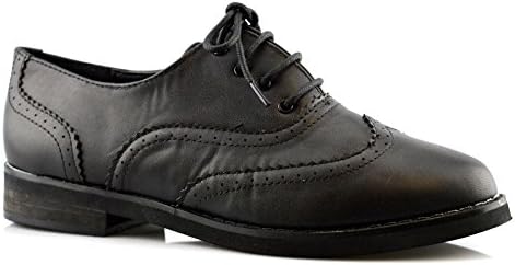Ladies Womens Girls Work Office Back To School Lace Up Brogues Shoe Size 3-8 - Black Matt - UK 5