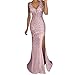Produktbild WINLISTING Kindertag Frauen Pailletten Prom Party ballkleid sexy Gold Abend Brautjungfer v-Ausschnitt langes Kleid (Rosa, XXL)