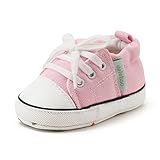  DELEBAO Krabbelschuhe Lauflernschuhe Erste Wanderer Schuhe Baby Segeltuchschuhe Weiche Sohle Babyschuhe Säuglingskleinkind für Baby Mädchen Baby Jungen (Pink,6-9 Monate)