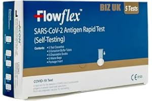 BIZ UK Flowflex Lateral Test Kit 5 Tests | Covid-19 for Self Care | Test Kit for SARS-CoV-2 Antigen Home Test Kit | Self Testing Rapid Test in 15 Minute | 5 Test Pack Exp: May-Sep 26