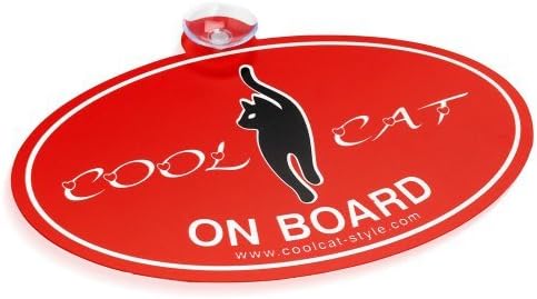 Cool Cat Club Car Sticker - Slogan 1 "Cool Cat On Board" (Red / White)
